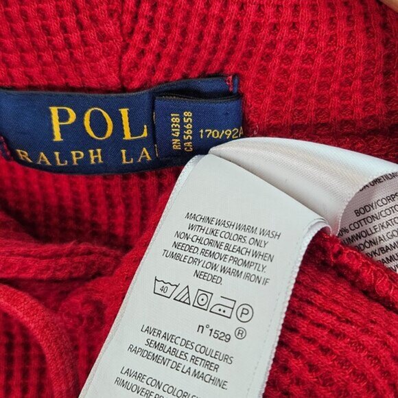 Polo Ralph Lauren Knit Hoodie Waffle Thermal Pullover Sweater Classic Red Size S - Picture 9 of 11